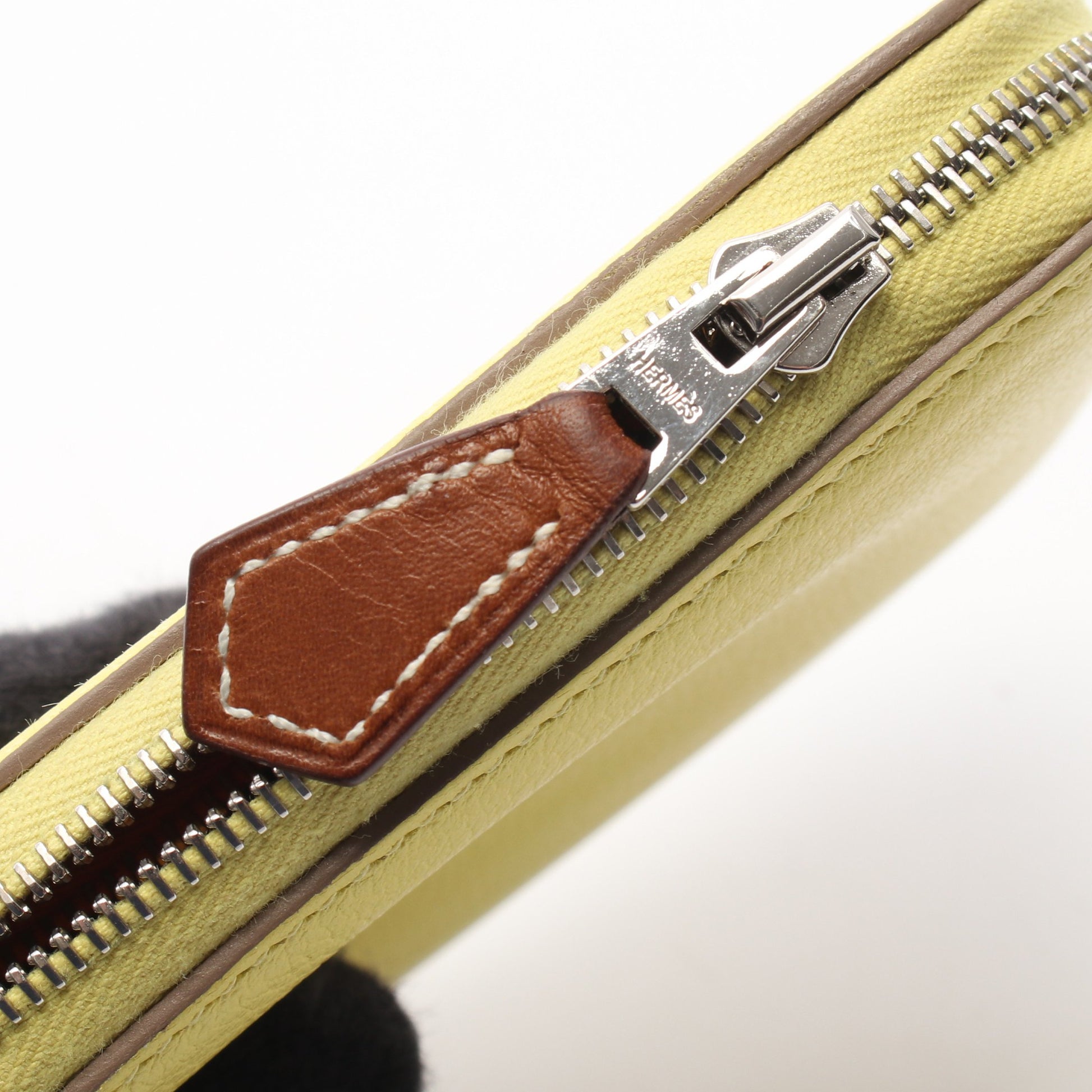 アザップコンパクト シルクイン ライム ラウンドファスナー財布 エバーカラー イエロー シルバー金具 W刻印 エルメス 財布・小物 HERMES