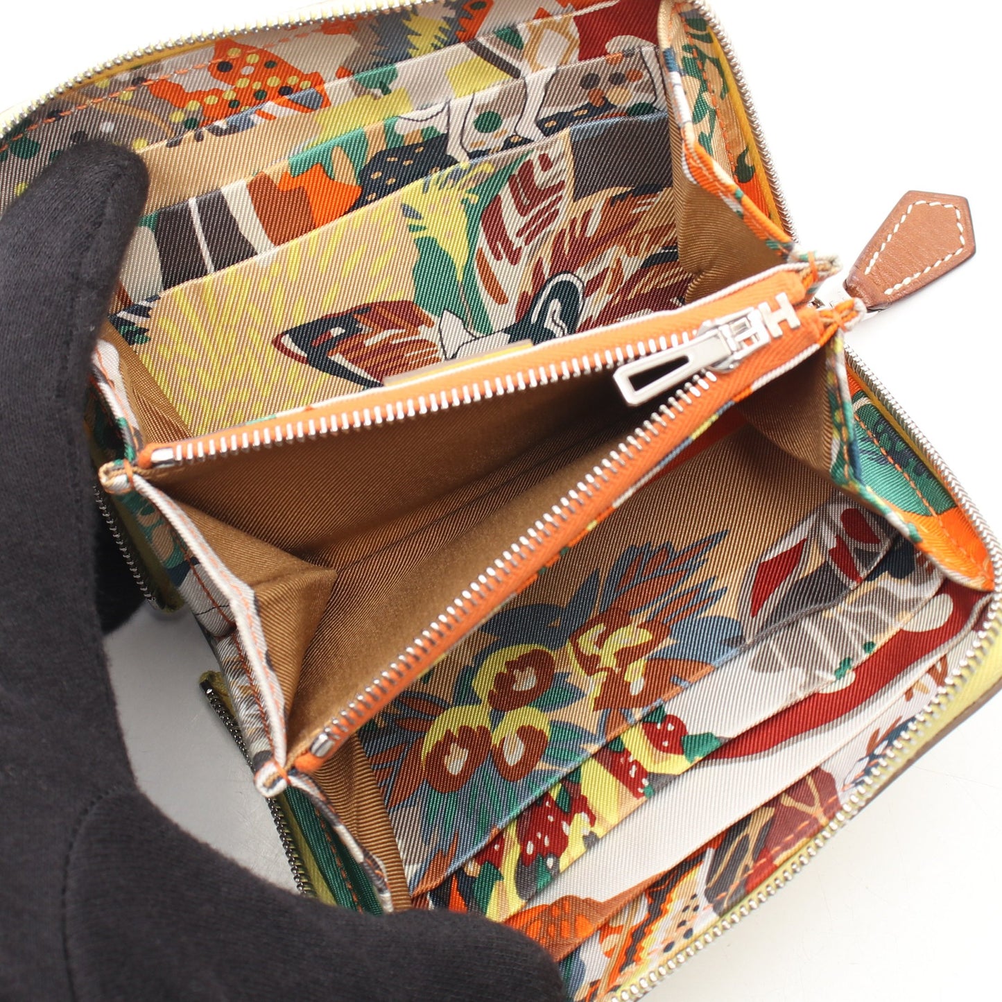アザップコンパクト シルクイン ライム ラウンドファスナー財布 エバーカラー イエロー シルバー金具 W刻印 エルメス 財布・小物 HERMES