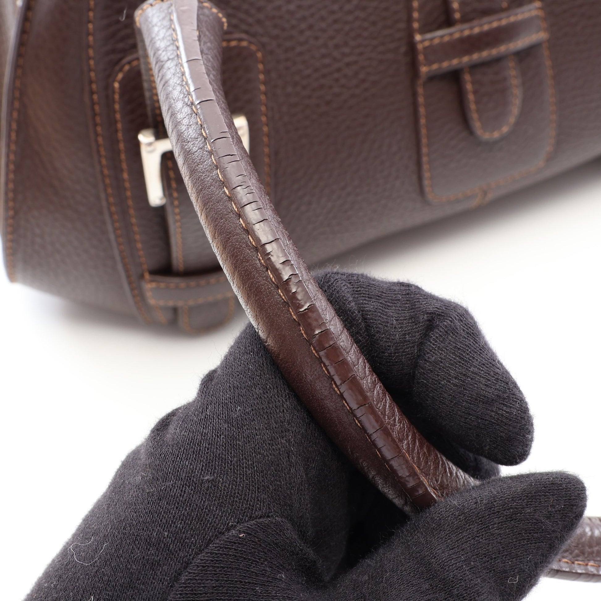 センダ ハンドバッグ レザー ダークブラウン ロエベ バッグ LOEWE