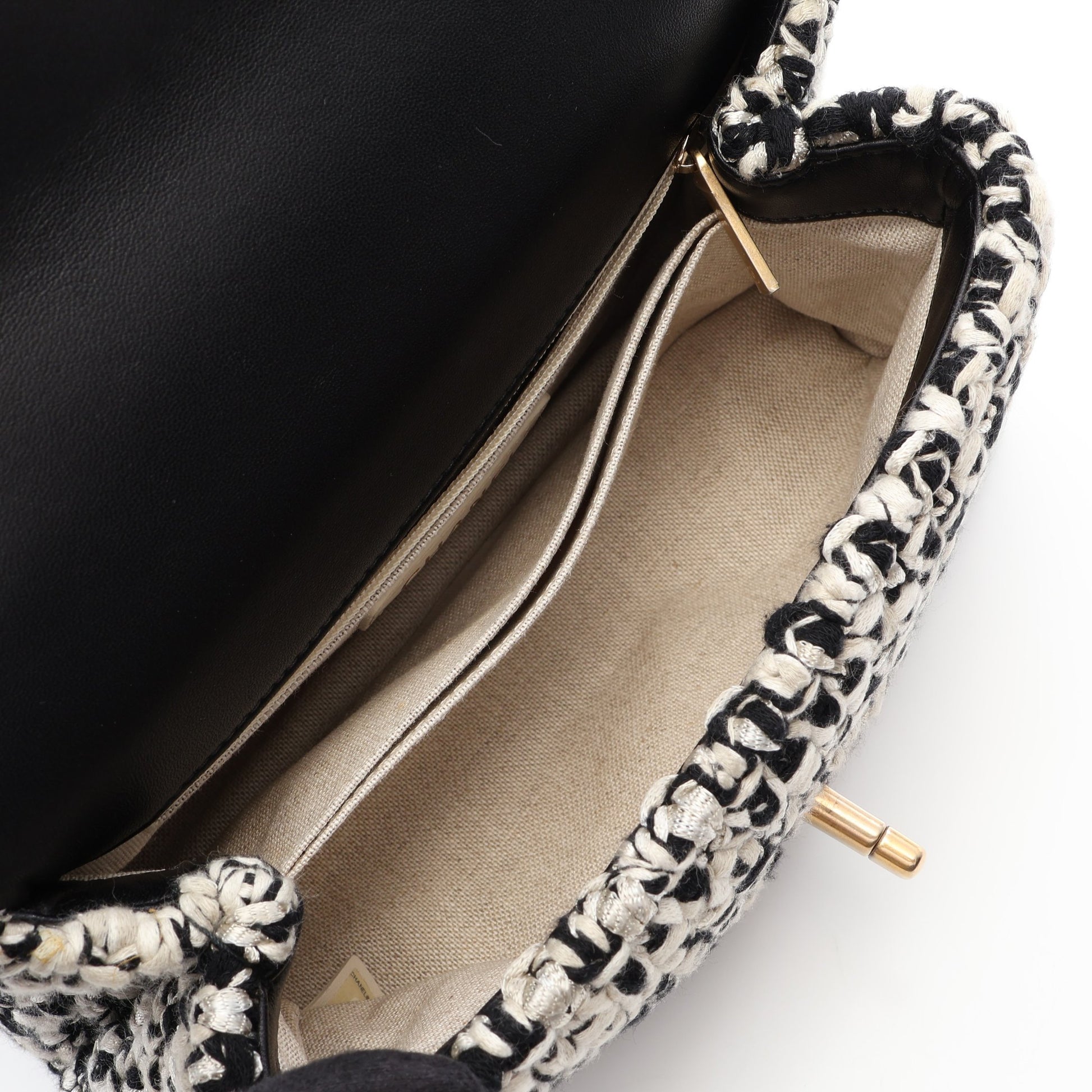 マトラッセ 2WAY ハンドバッグ ツイード レザー ホワイト ブラック ゴールド金具 シャネル バッグ CHANEL