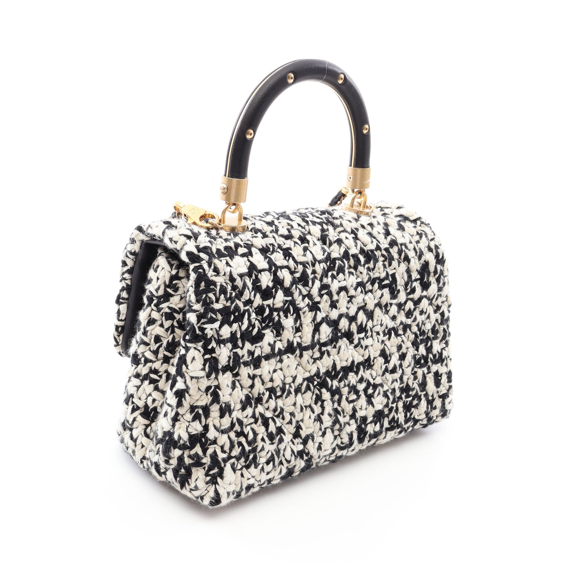 マトラッセ 2WAY ハンドバッグ ツイード レザー ホワイト ブラック ゴールド金具 シャネル バッグ CHANEL