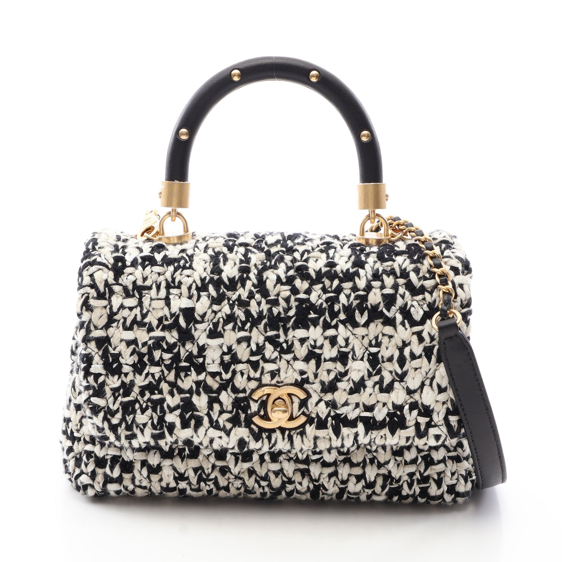 マトラッセ 2WAY ハンドバッグ ツイード レザー ホワイト ブラック ゴールド金具 シャネル バッグ CHANEL
