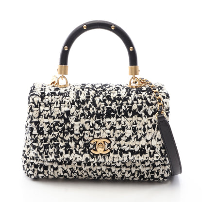 マトラッセ 2WAY ハンドバッグ ツイード レザー ホワイト ブラック ゴールド金具 シャネル バッグ CHANEL