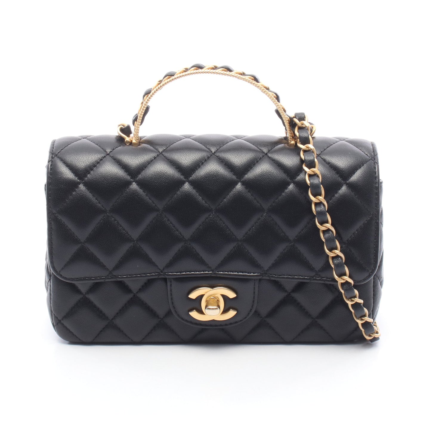 マトラッセ トップハンドル 2WAY チェーンショルダーバッグ ラムスキン ブラック ゴールド金具 シャネル バッグ CHANEL