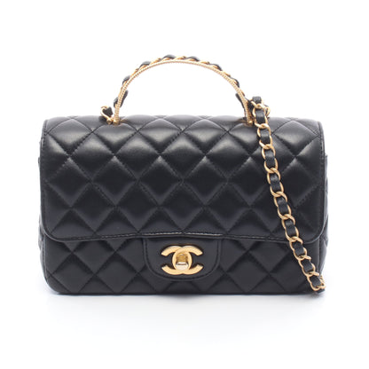 マトラッセ トップハンドル 2WAY チェーンショルダーバッグ ラムスキン ブラック ゴールド金具 シャネル バッグ CHANEL