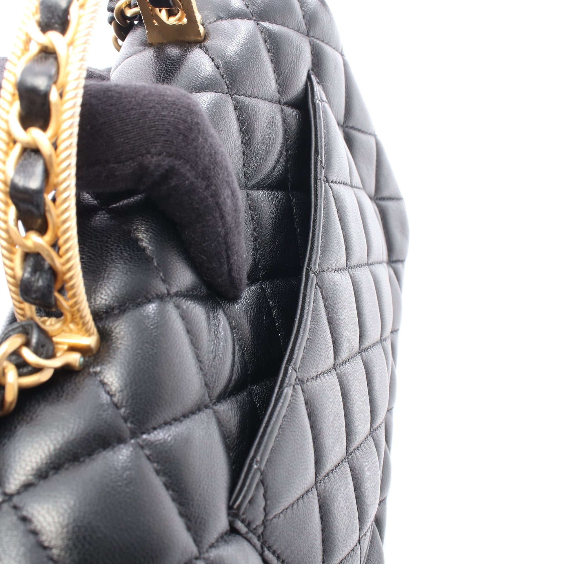 マトラッセ トップハンドル 2WAY チェーンショルダーバッグ ラムスキン ブラック ゴールド金具 シャネル バッグ CHANEL