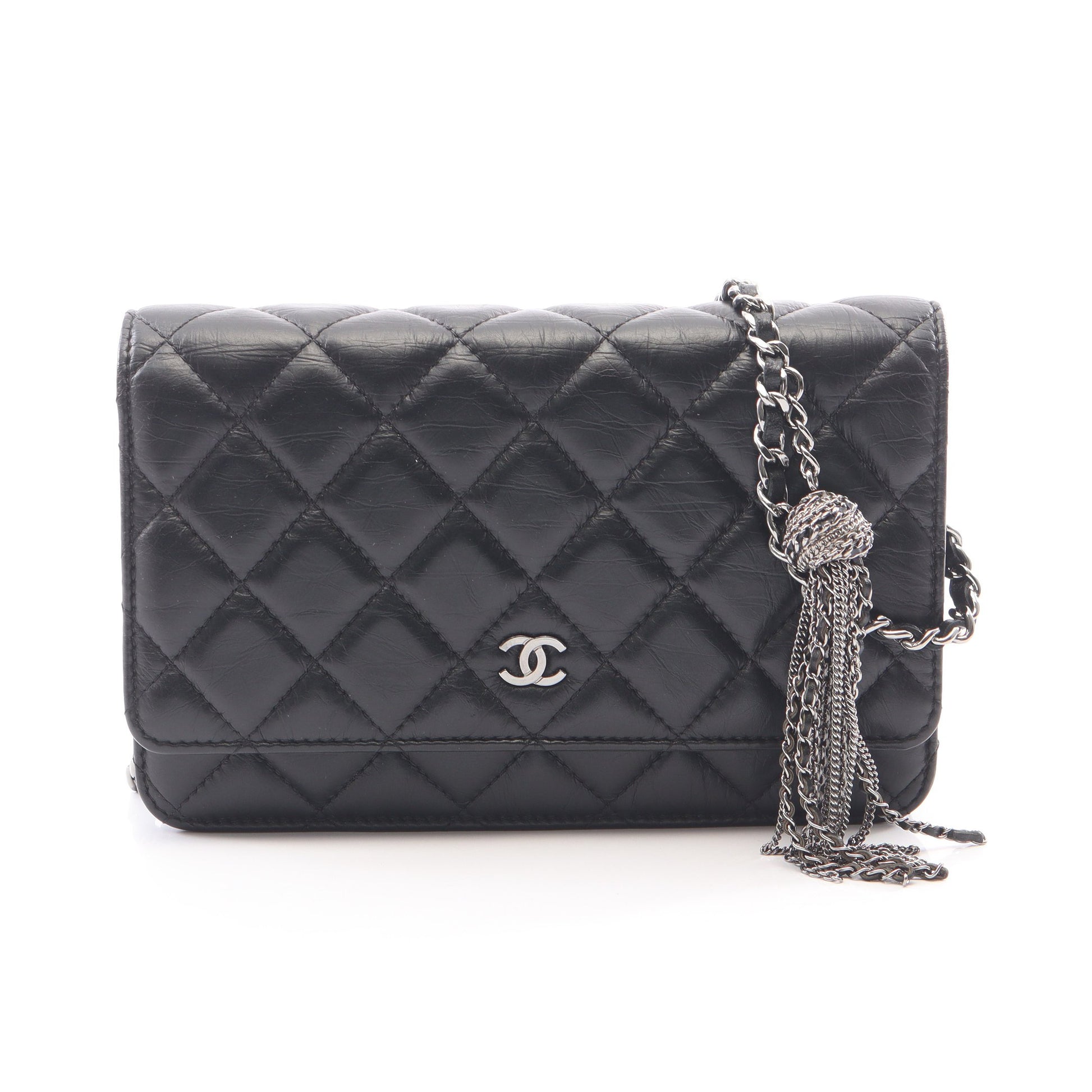 マトラッセ チェーンウォレット レザー ブラック シルバー金具 シャネル バッグ CHANEL