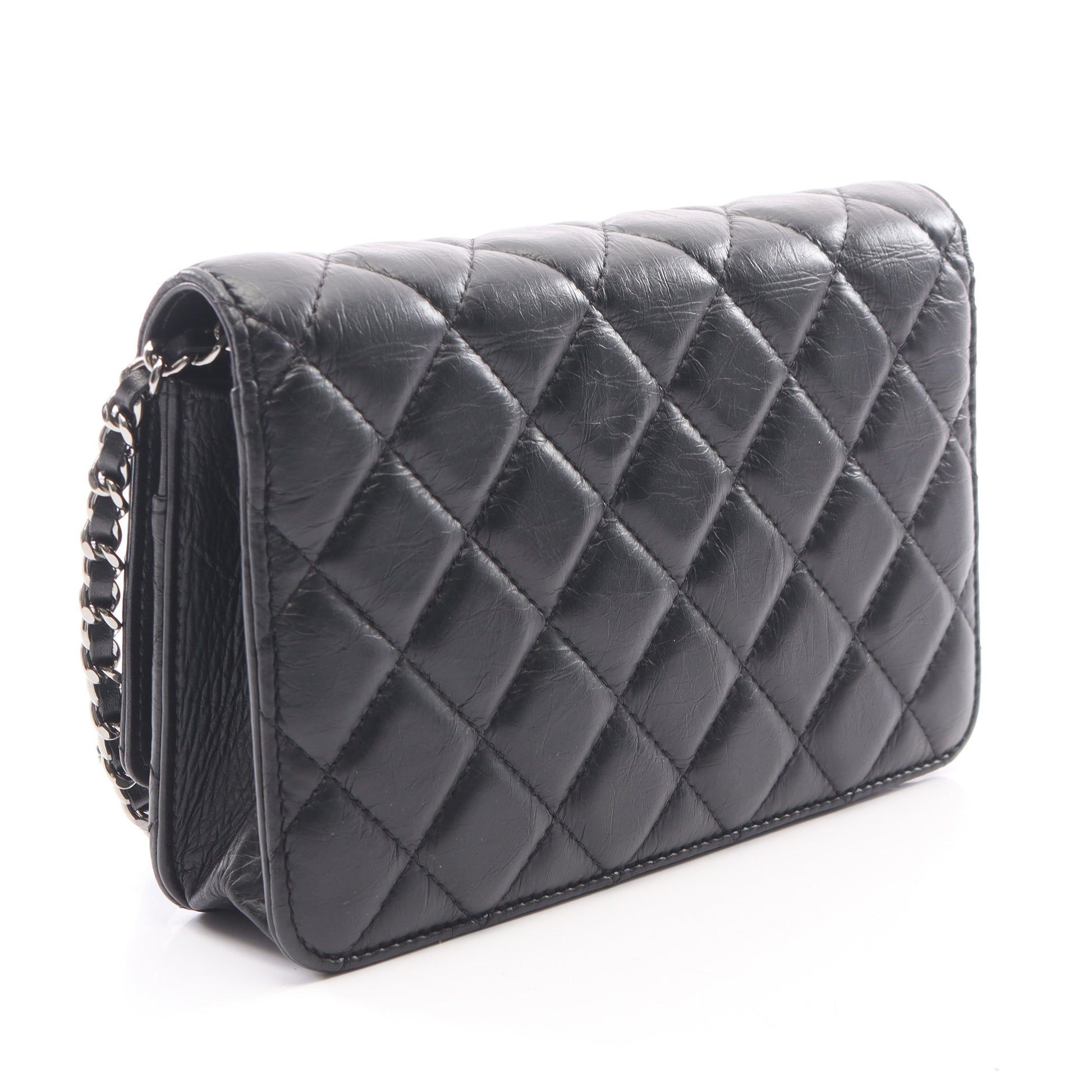 マトラッセ チェーンウォレット レザー ブラック シルバー金具 シャネル バッグ CHANEL