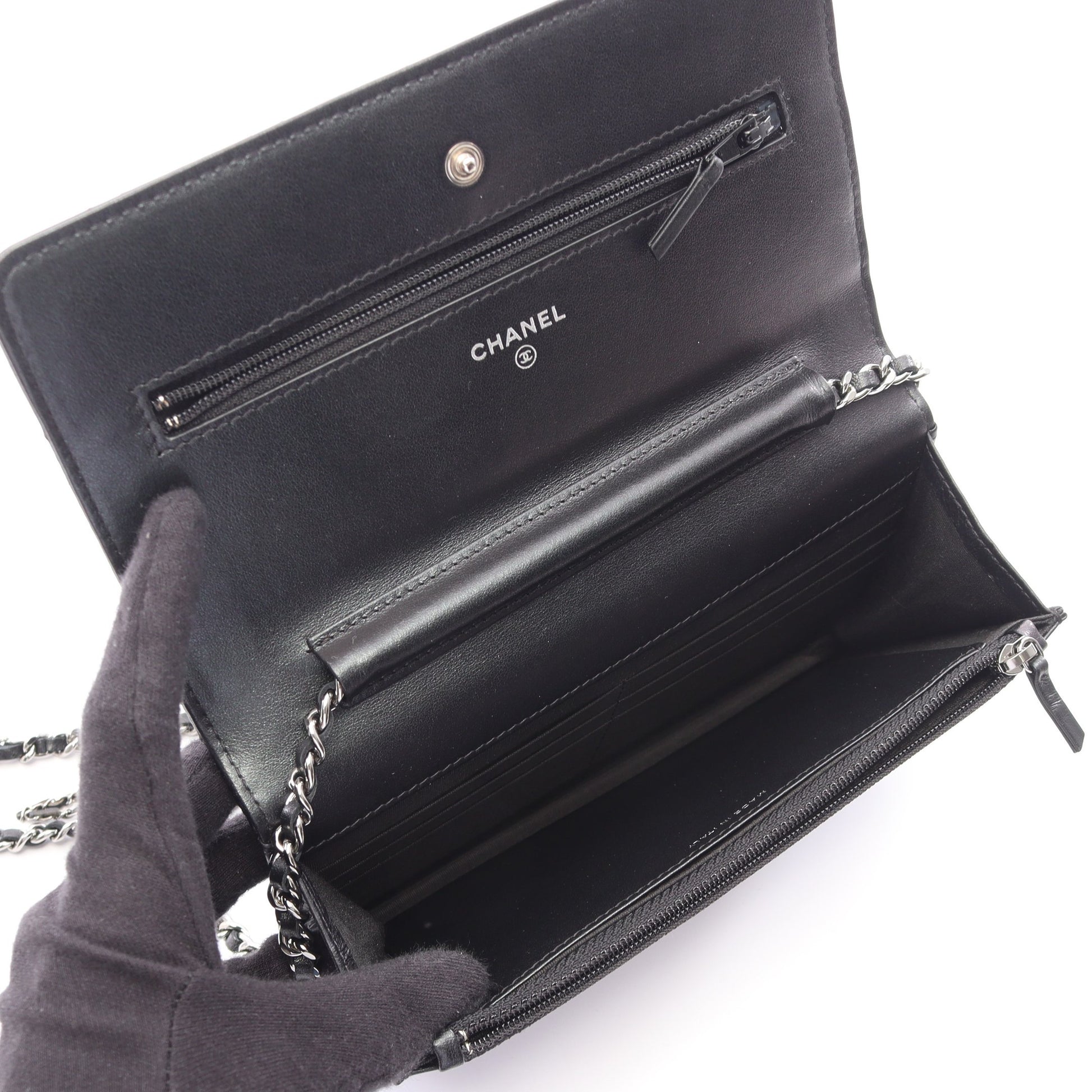 マトラッセ チェーンウォレット レザー ブラック シルバー金具 シャネル バッグ CHANEL