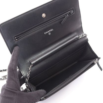マトラッセ チェーンウォレット レザー ブラック シルバー金具 シャネル バッグ CHANEL