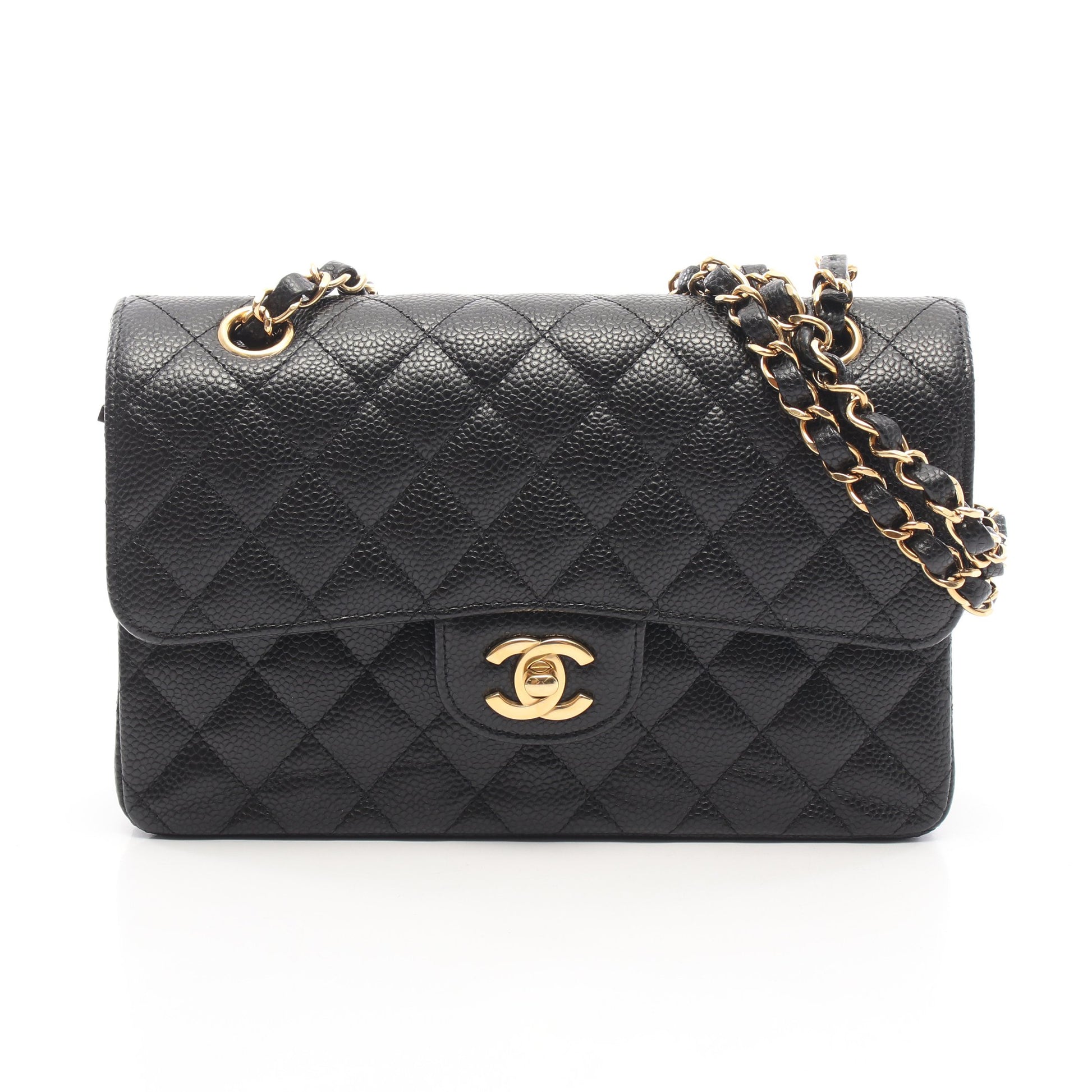 マトラッセ Wフラップ Wチェーンショルダーバッグ キャビアスキン ブラック ゴールド金具 シャネル バッグ CHANEL