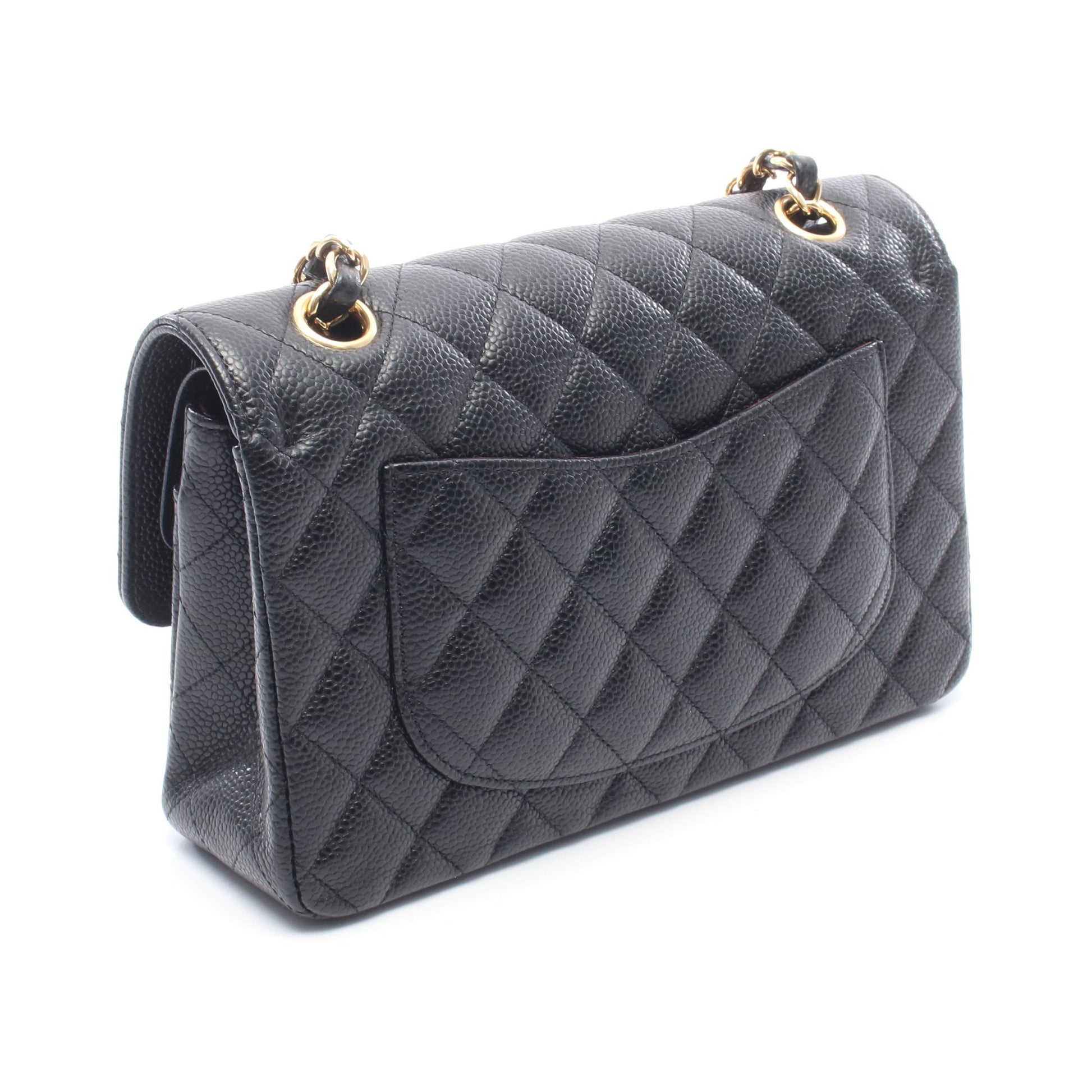 マトラッセ Wフラップ Wチェーンショルダーバッグ キャビアスキン ブラック ゴールド金具 シャネル バッグ CHANEL
