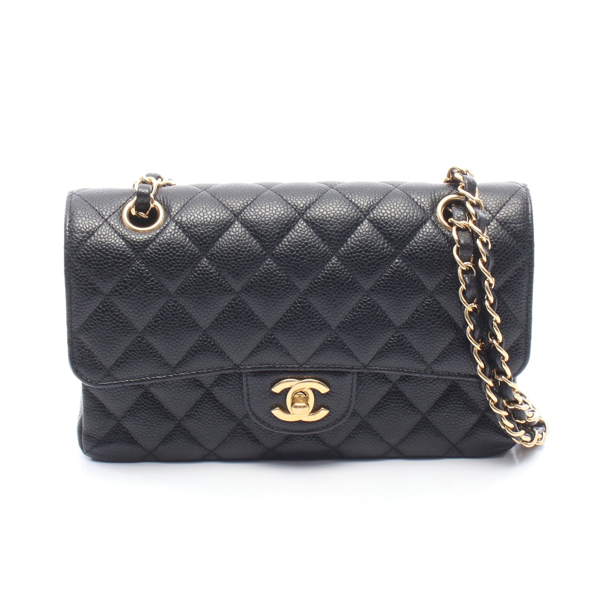 マトラッセ Wフラップ Wチェーンショルダーバッグ キャビアスキン ブラック ゴールド金具 シャネル バッグ CHANEL