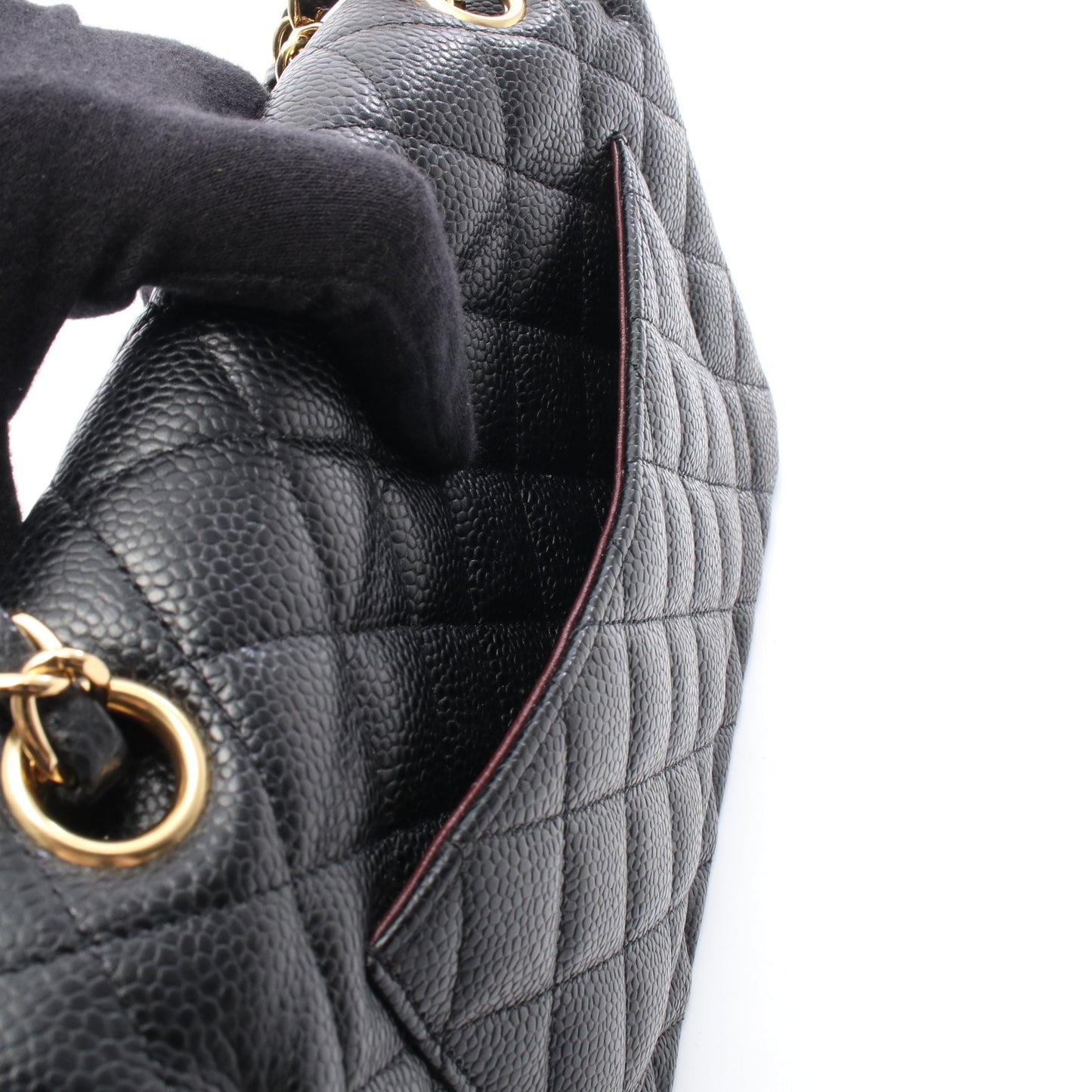 マトラッセ Wフラップ Wチェーンショルダーバッグ キャビアスキン ブラック ゴールド金具 シャネル バッグ CHANEL