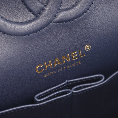 マトラッセ Wフラップ Wチェーンショルダーバッグ ラムスキン ネイビー ゴールド金具 シャネル バッグ CHANEL