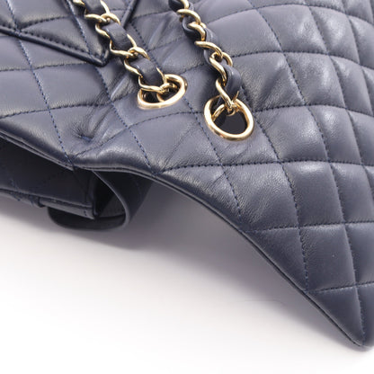 マトラッセ Wフラップ Wチェーンショルダーバッグ ラムスキン ネイビー ゴールド金具 シャネル バッグ CHANEL