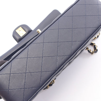 マトラッセ Wフラップ Wチェーンショルダーバッグ ラムスキン ネイビー ゴールド金具 シャネル バッグ CHANEL