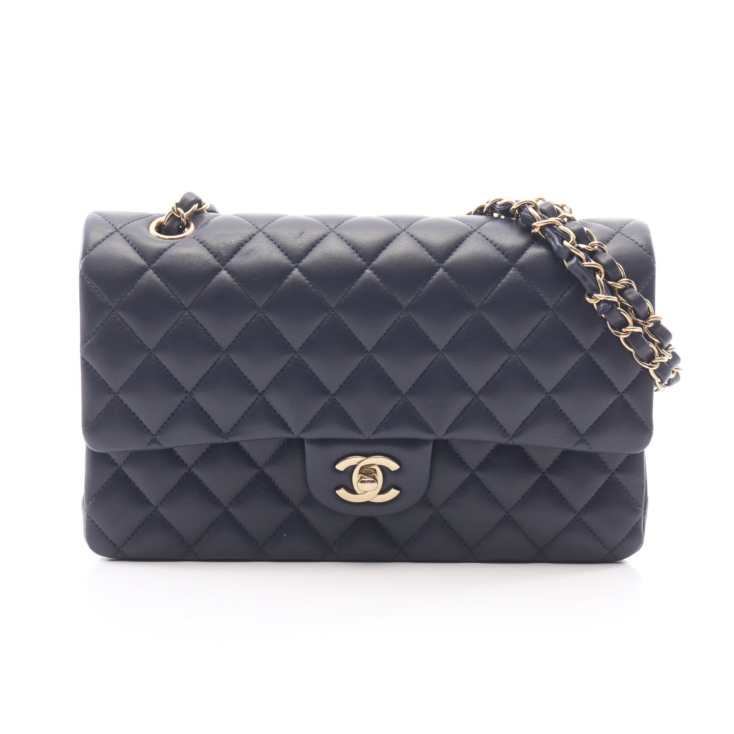 マトラッセ Wフラップ Wチェーンショルダーバッグ ラムスキン ネイビー ゴールド金具 シャネル バッグ CHANEL