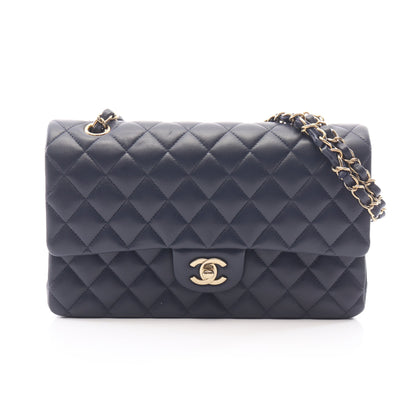 マトラッセ Wフラップ Wチェーンショルダーバッグ ラムスキン ネイビー ゴールド金具 シャネル バッグ CHANEL