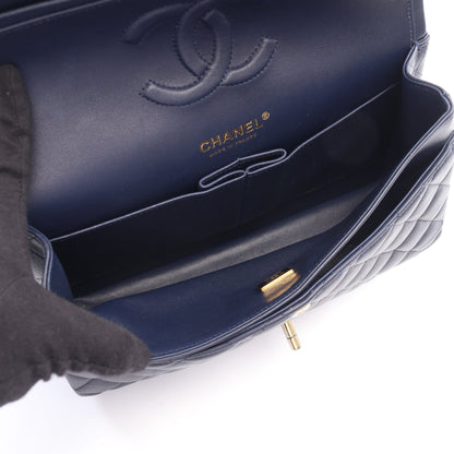 マトラッセ Wフラップ Wチェーンショルダーバッグ ラムスキン ネイビー ゴールド金具 シャネル バッグ CHANEL
