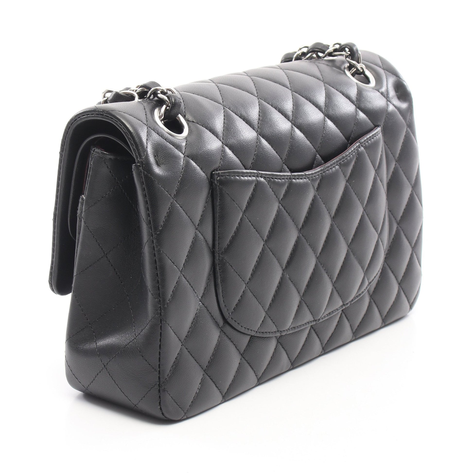 マトラッセ Wフラップ Wチェーンショルダーバッグ ラムスキン ブラック シルバー金具 シャネル バッグ CHANEL