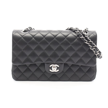 マトラッセ Wフラップ Wチェーンショルダーバッグ ラムスキン ブラック シルバー金具 シャネル バッグ CHANEL
