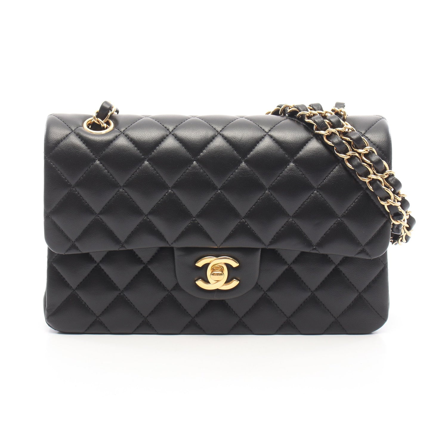 マトラッセ Wフラップ Wチェーンショルダーバッグ ラムスキン ブラック ゴールド金具 シャネル バッグ CHANEL