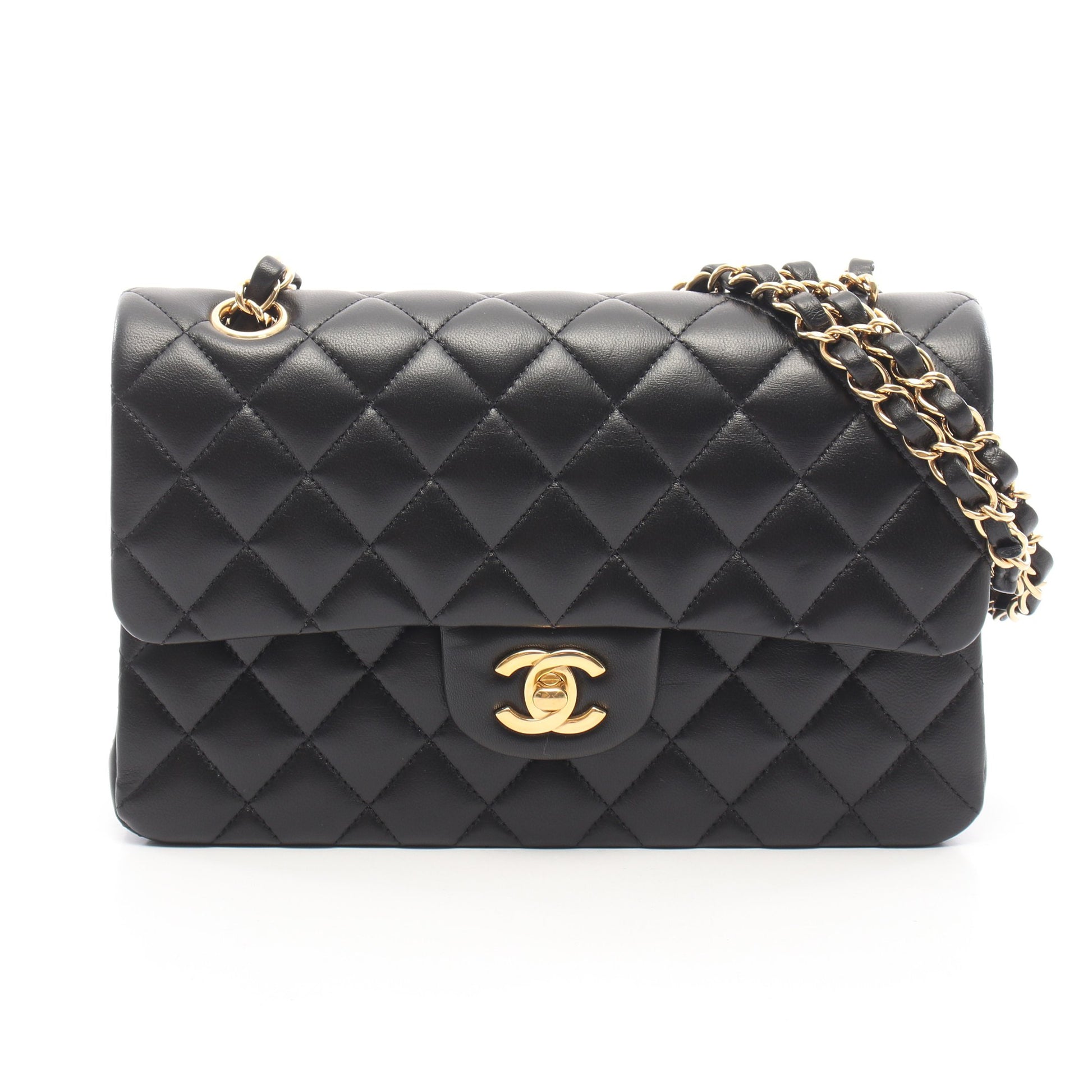 マトラッセ Wフラップ Wチェーンショルダーバッグ ラムスキン ブラック ゴールド金具 シャネル バッグ CHANEL