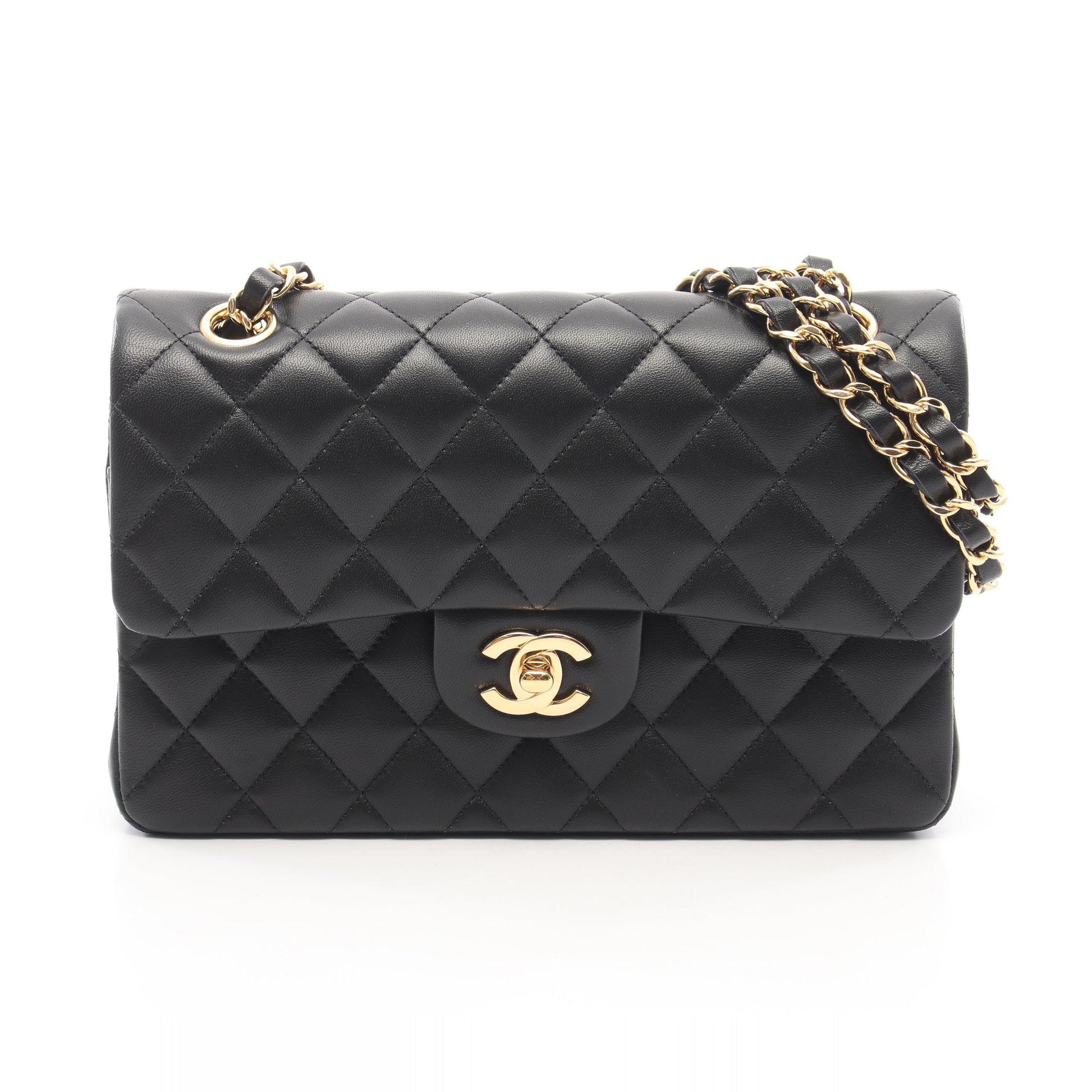 マトラッセ Wフラップ Wチェーンショルダーバッグ ラムスキン ブラック ゴールド金具 シャネル バッグ CHANEL