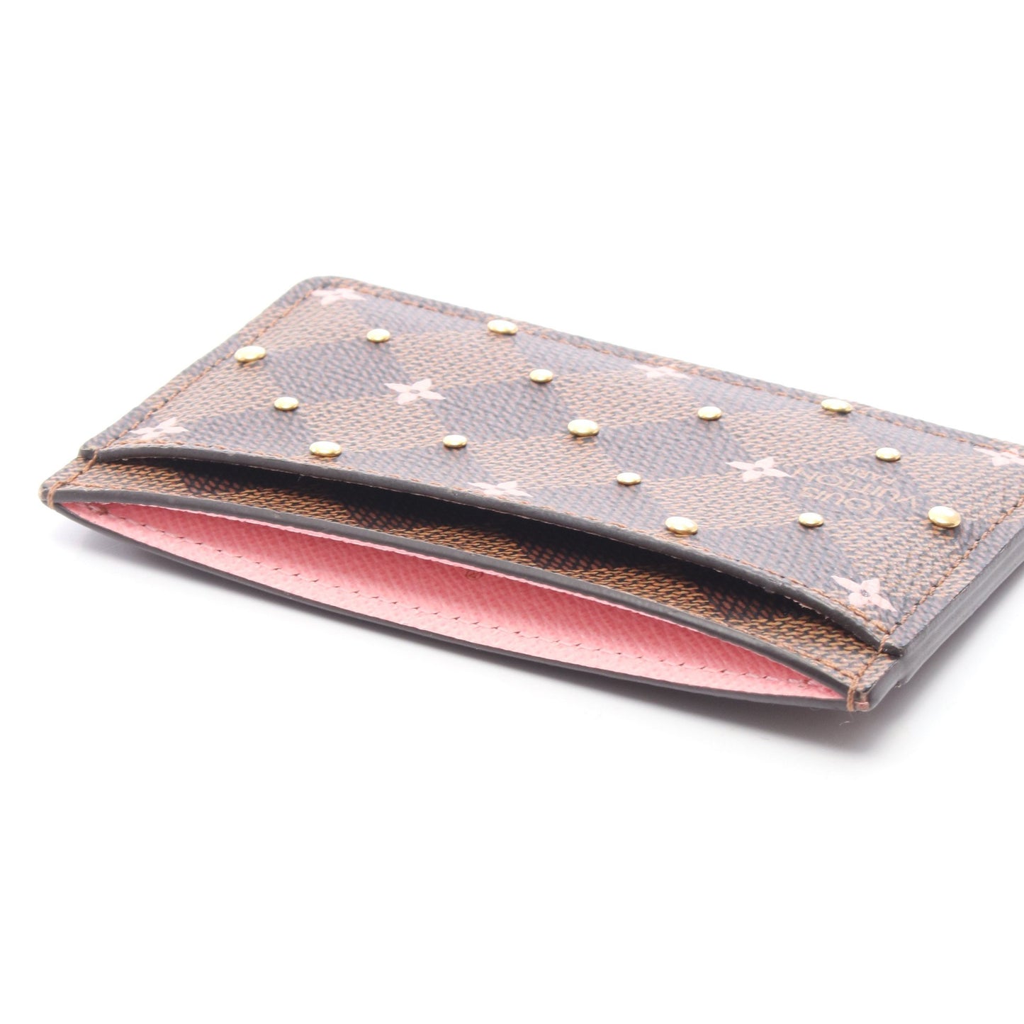 ポルト カルト サーンプル ダミエエベヌ スタッズ カードケース PVC ブラウン ピンク ルイヴィトン 財布・小物 LOUIS VUITTON