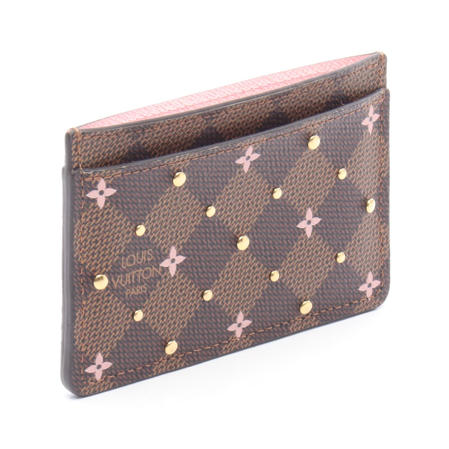 ポルト カルト サーンプル ダミエエベヌ スタッズ カードケース PVC ブラウン ピンク ルイヴィトン 財布・小物 LOUIS VUITTON