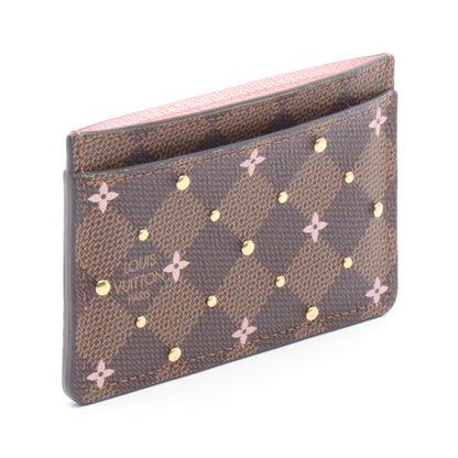 ポルト カルト サーンプル ダミエエベヌ スタッズ カードケース PVC ブラウン ピンク ルイヴィトン 財布・小物 LOUIS VUITTON