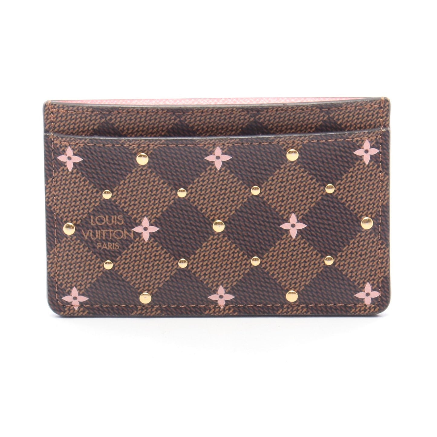 ポルト カルト サーンプル ダミエエベヌ スタッズ カードケース PVC ブラウン ピンク ルイヴィトン 財布・小物 LOUIS VUITTON