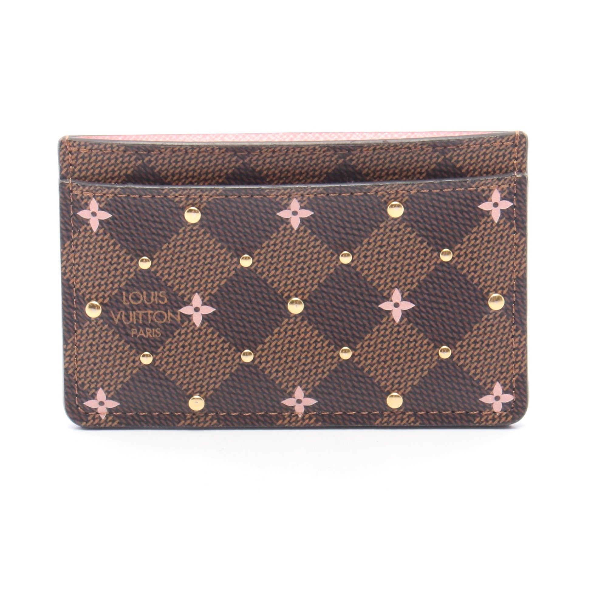 ポルト カルト サーンプル ダミエエベヌ スタッズ カードケース PVC ブラウン ピンク ルイヴィトン 財布・小物 LOUIS VUITTON