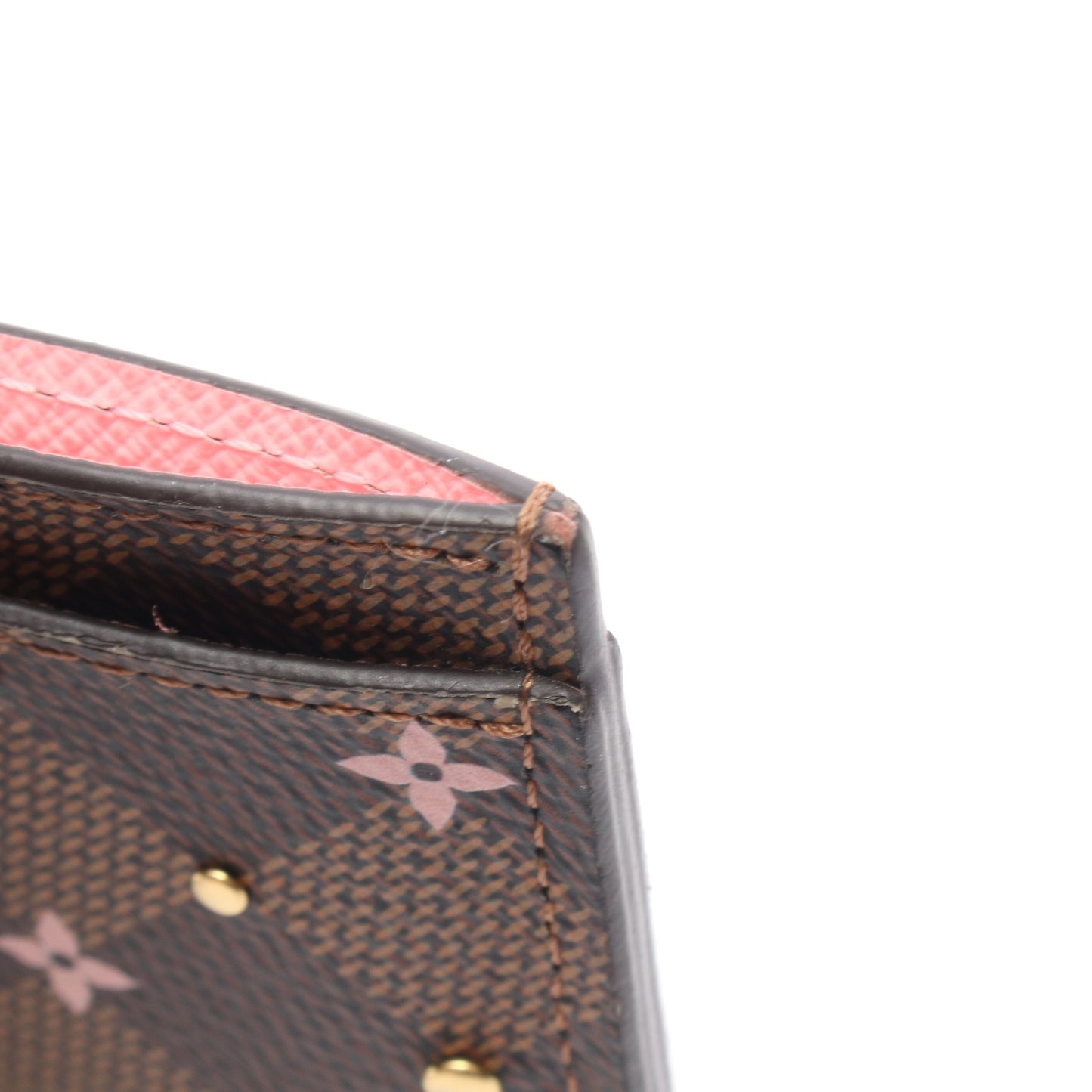 ポルト カルト サーンプル ダミエエベヌ スタッズ カードケース PVC ブラウン ピンク ルイヴィトン 財布・小物 LOUIS VUITTON