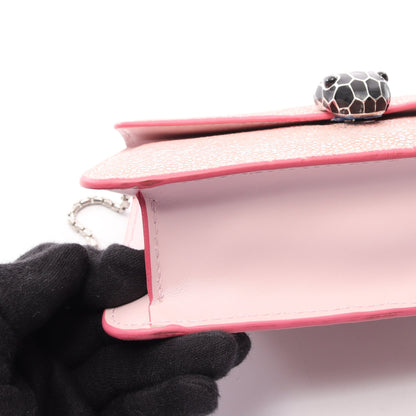 セルペンティ フォーエバー チェーンショルダーバッグ レザー ライトピンク シルバー ブルガリ バッグ BVLGARI