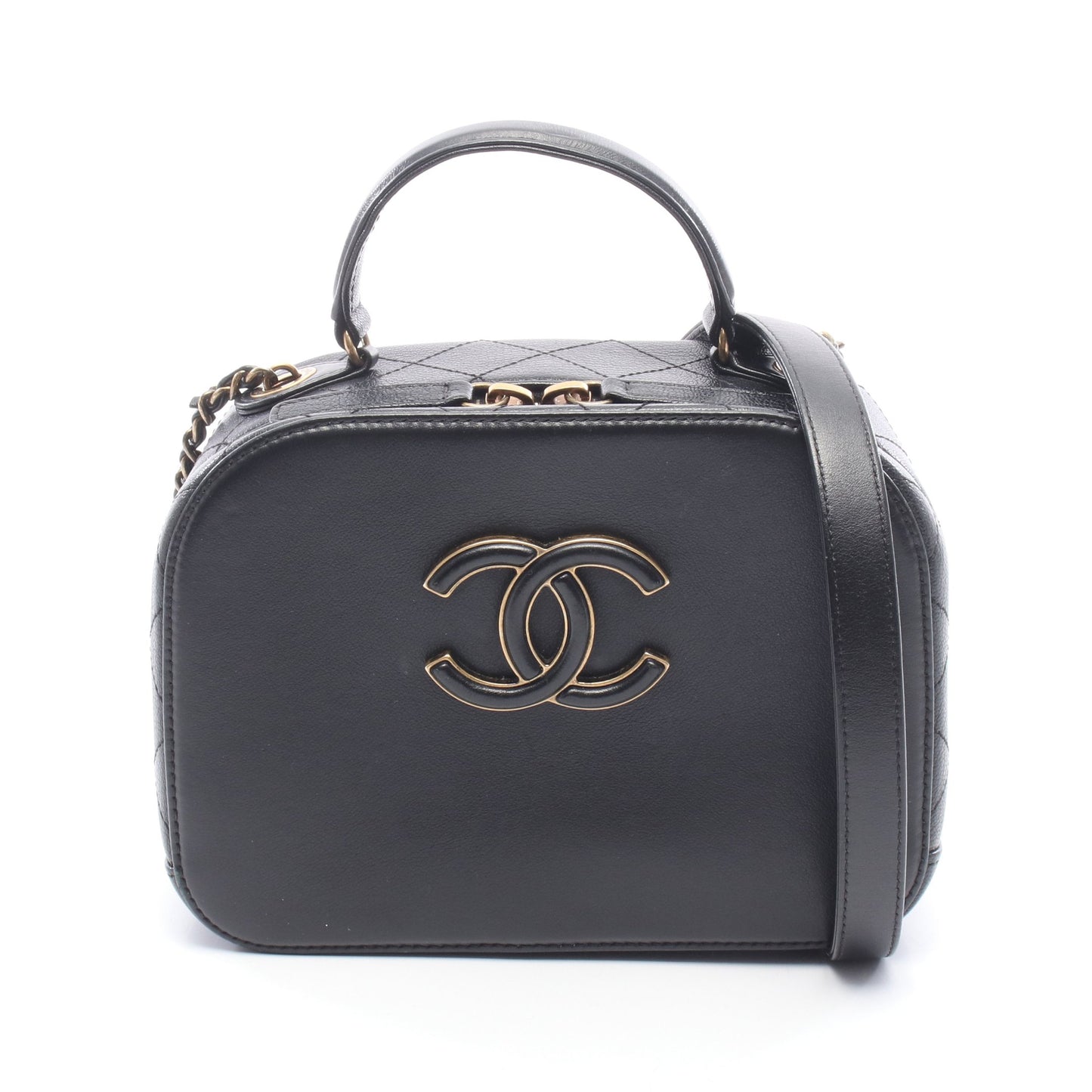 マトラッセ トップハンドル 2WAY チェーンショルダーバッグ レザー ブラック ゴールド金具 シャネル バッグ CHANEL