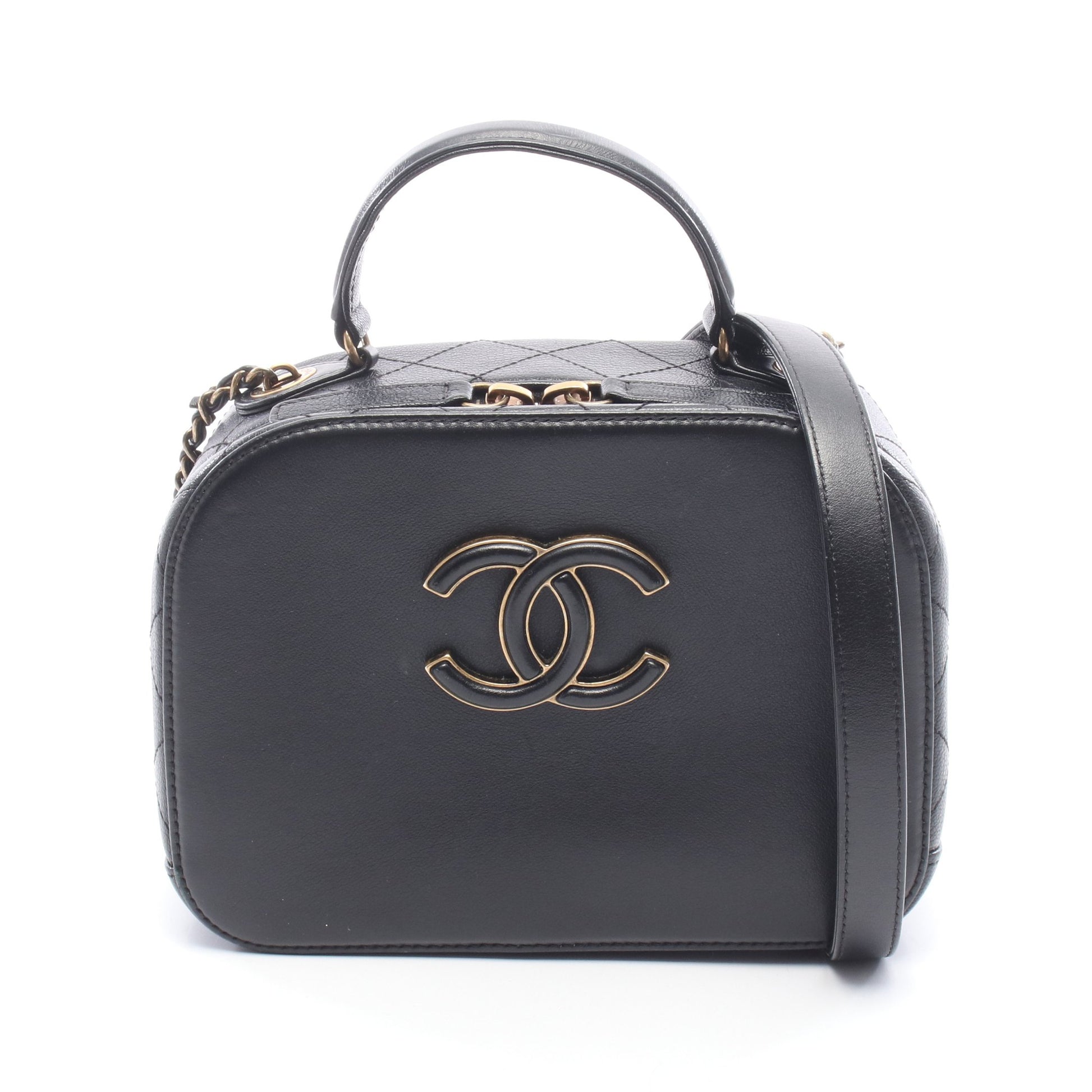 マトラッセ トップハンドル 2WAY チェーンショルダーバッグ レザー ブラック ゴールド金具 シャネル バッグ CHANEL