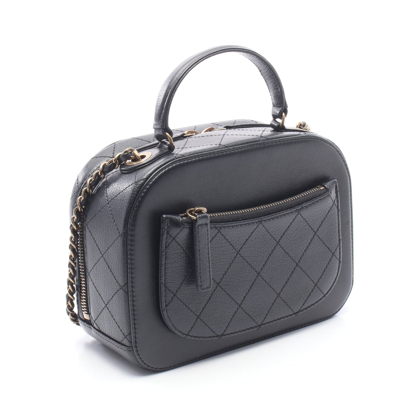 マトラッセ トップハンドル 2WAY チェーンショルダーバッグ レザー ブラック ゴールド金具 シャネル バッグ CHANEL