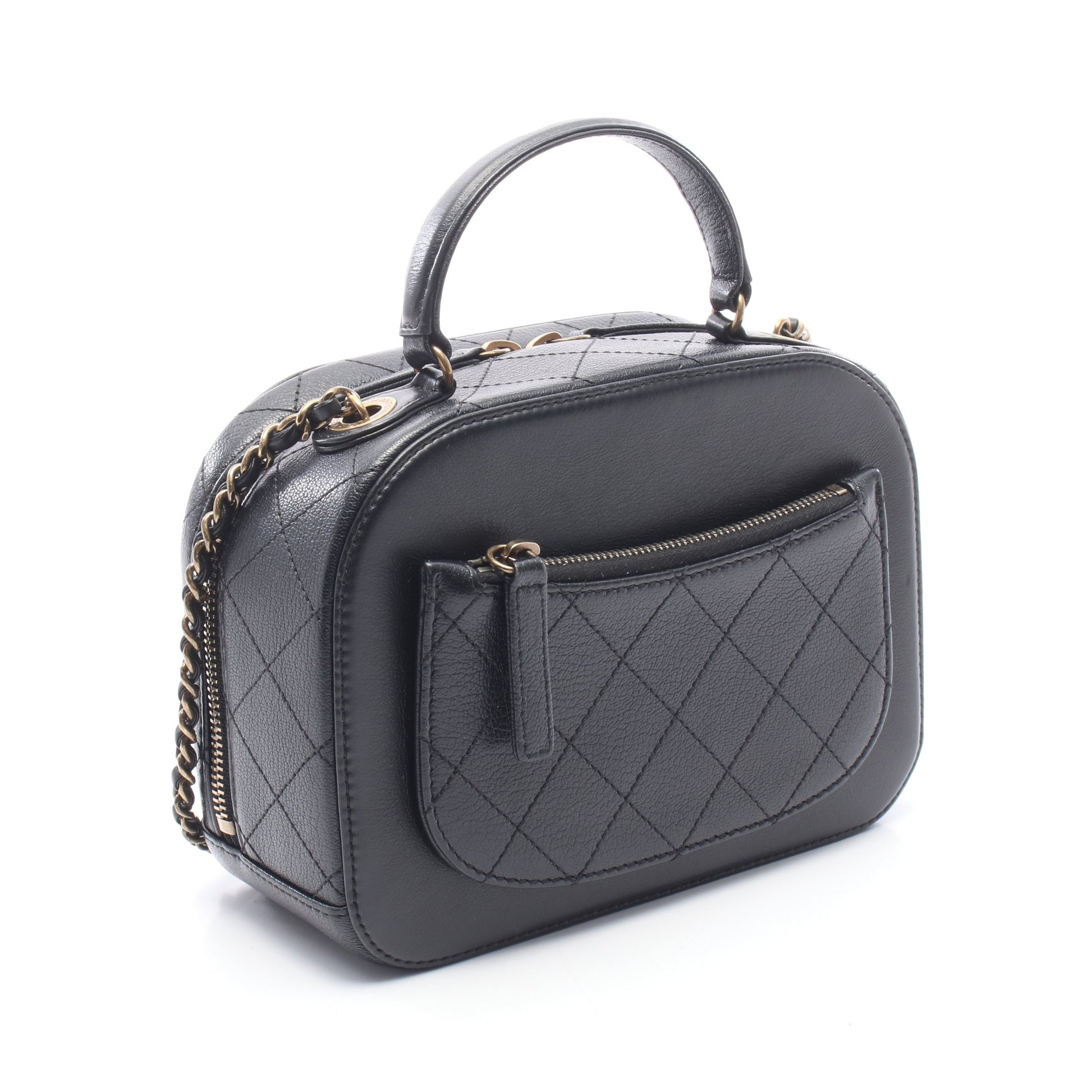 マトラッセ トップハンドル 2WAY チェーンショルダーバッグ レザー ブラック ゴールド金具 シャネル バッグ CHANEL