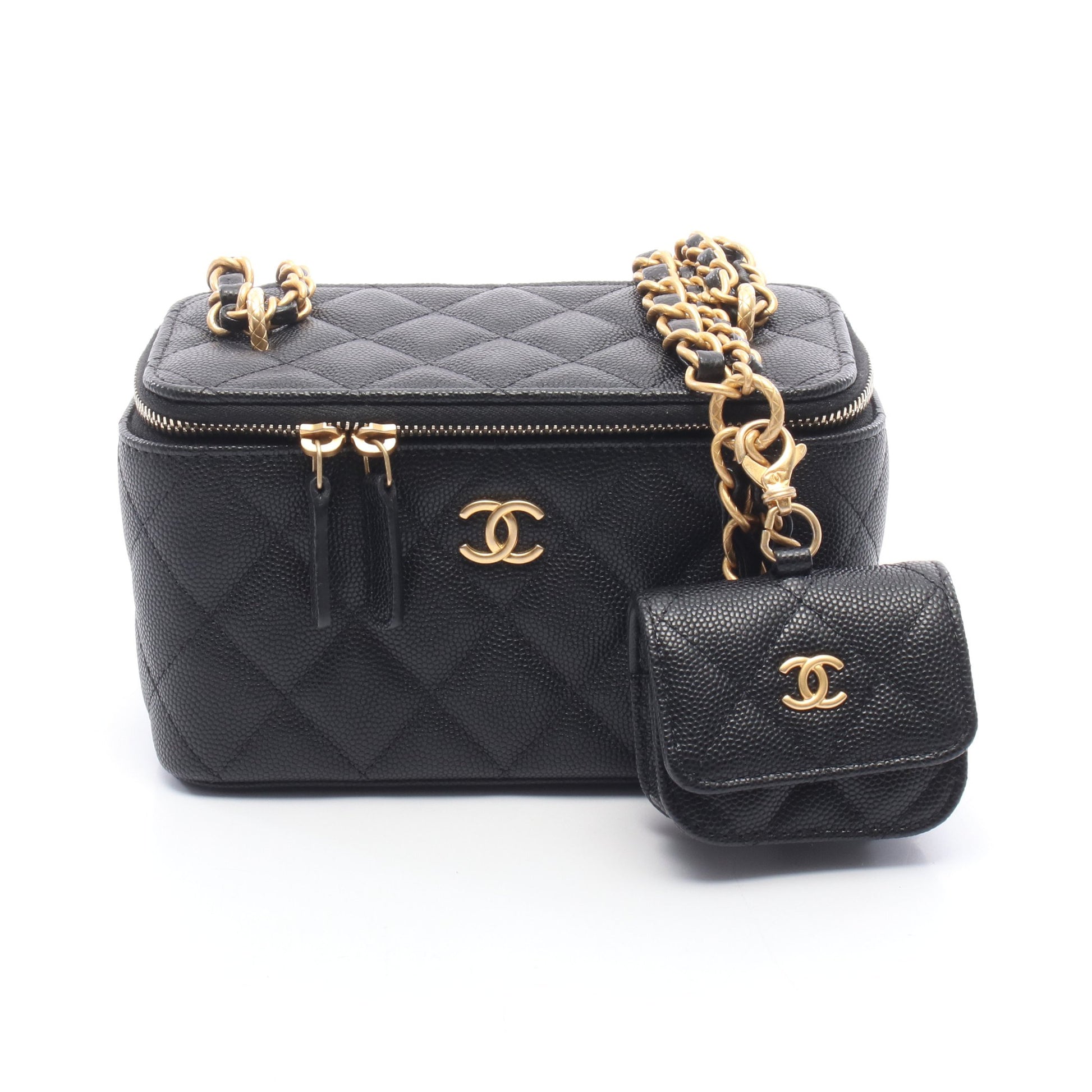 マトラッセ バニティ チェーンショルダーバッグ キャビアスキン ブラック ゴールド金具 シャネル バッグ CHANEL