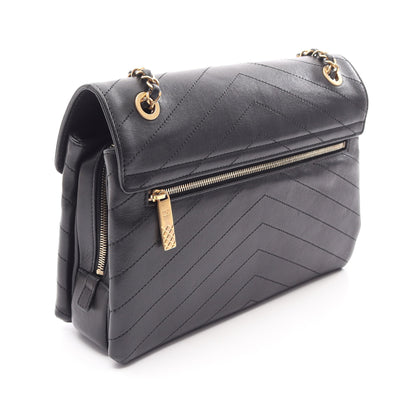 Vステッチ チェーンショルダーバッグ レザー ブラック ゴールド金具 シャネル バッグ CHANEL