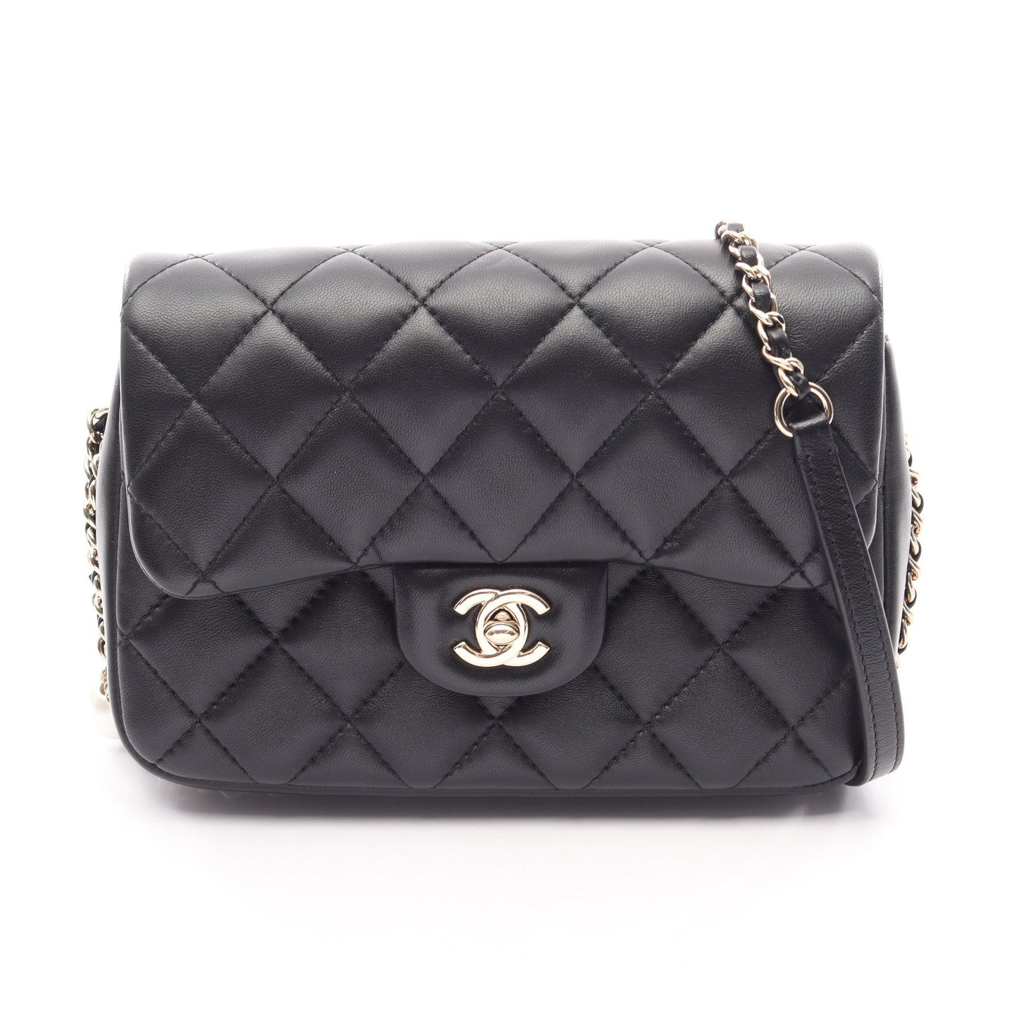 マトラッセ チェーンアラウンド パール チェーンショルダーバッグ ラムスキン ブラック ゴールド金具 シャネル バッグ CHANEL