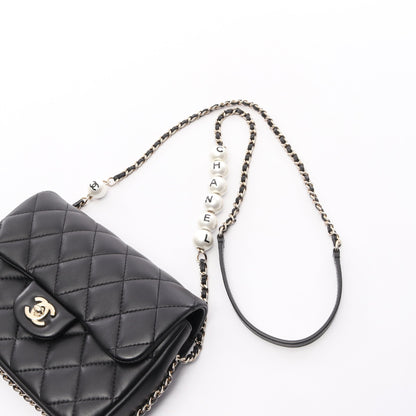 マトラッセ チェーンアラウンド パール チェーンショルダーバッグ ラムスキン ブラック ゴールド金具 シャネル バッグ CHANEL