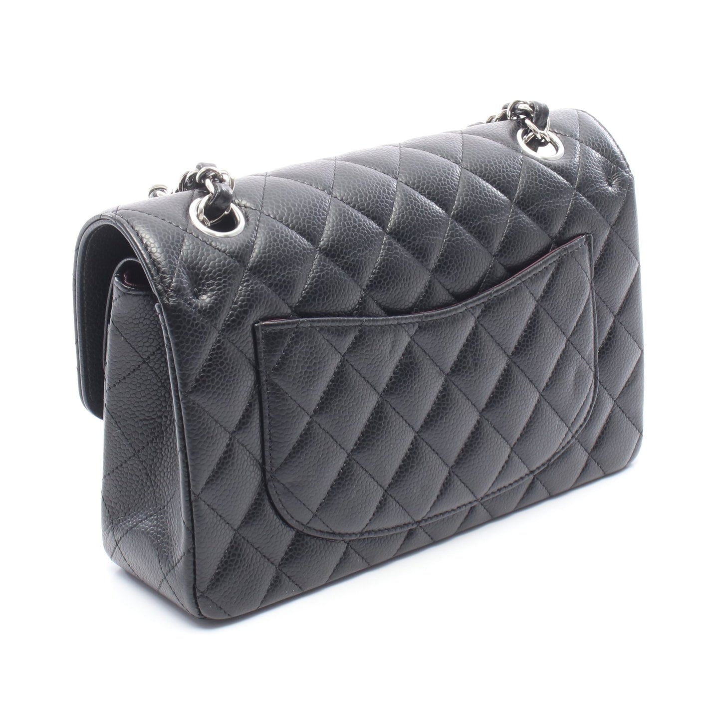 マトラッセ Wフラップ Wチェーンショルダーバッグ キャビアスキン ブラック シルバー金具 シャネル バッグ CHANEL
