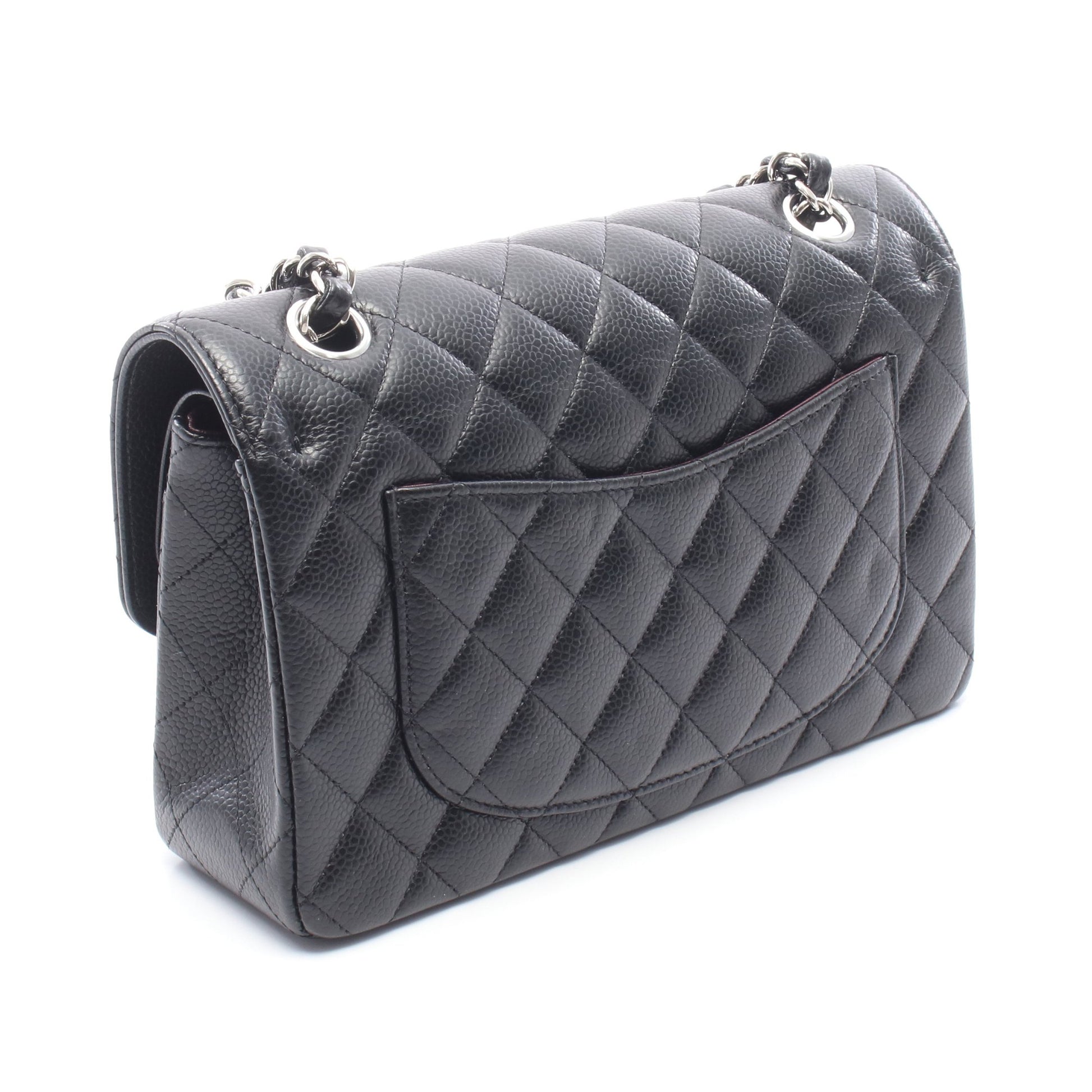 マトラッセ Wフラップ Wチェーンショルダーバッグ キャビアスキン ブラック シルバー金具 シャネル バッグ CHANEL