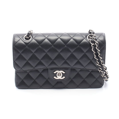 マトラッセ Wフラップ Wチェーンショルダーバッグ キャビアスキン ブラック シルバー金具 シャネル バッグ CHANEL