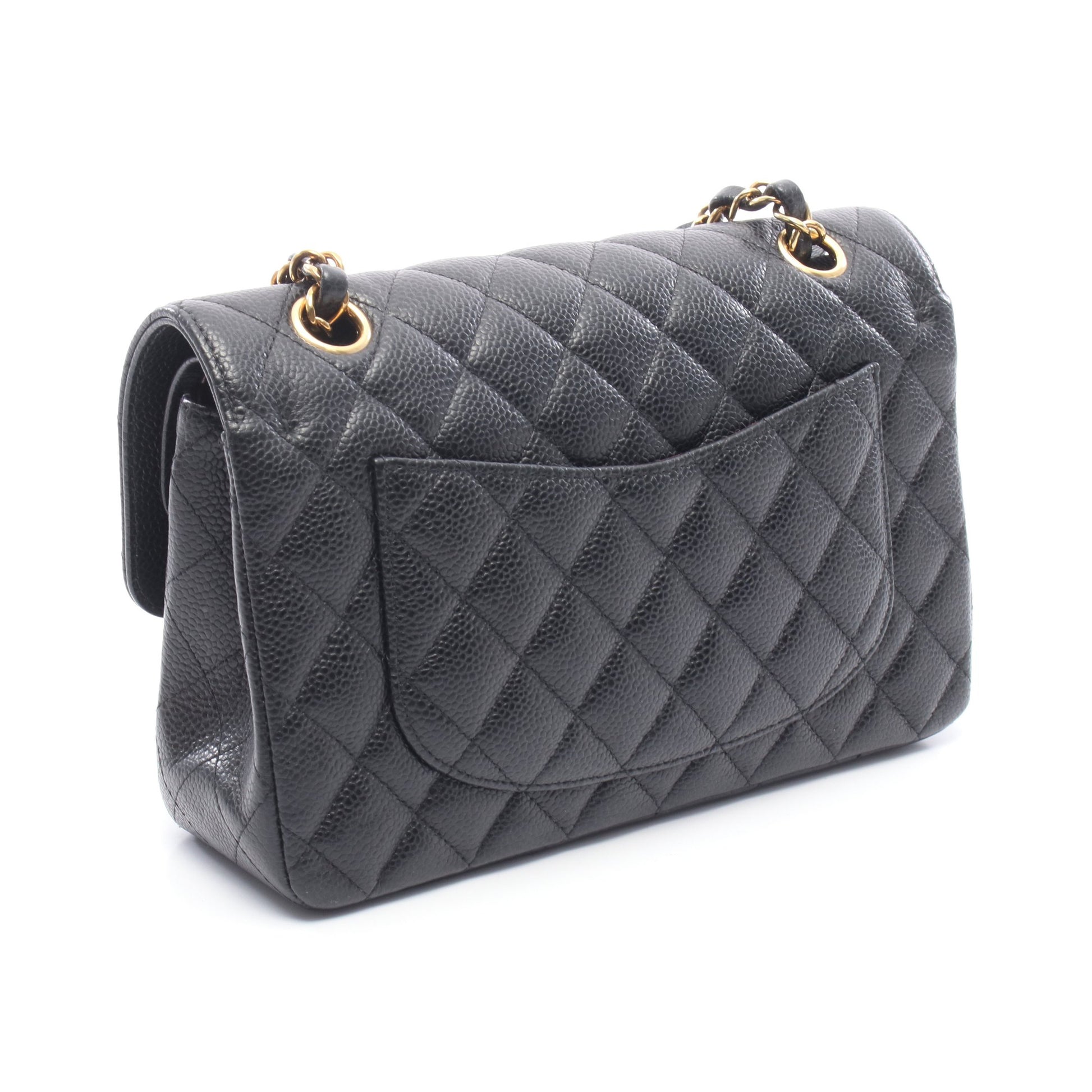 マトラッセ Wフラップ Wチェーンショルダーバッグ キャビアスキン ブラック ゴールド金具 シャネル バッグ CHANEL