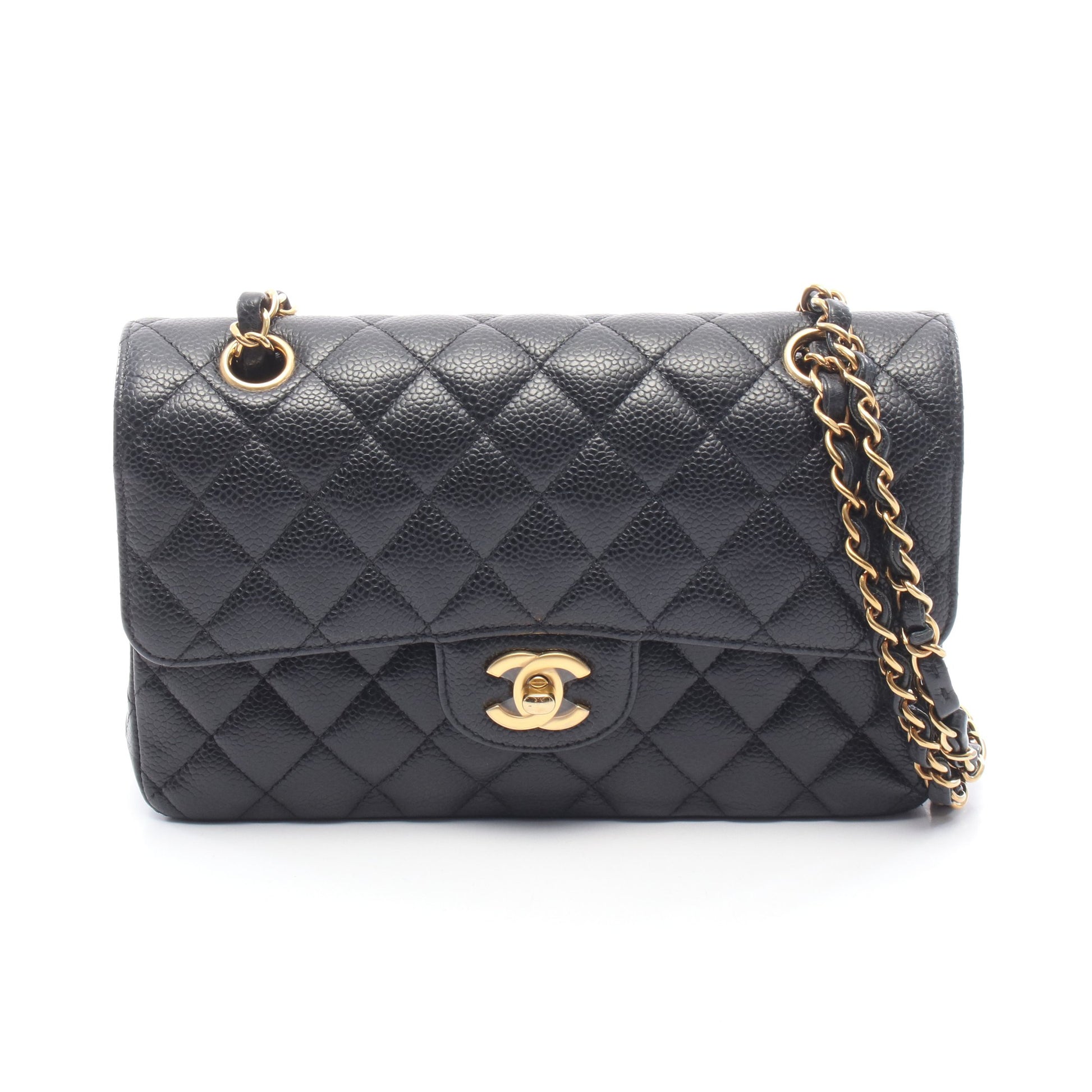 マトラッセ Wフラップ Wチェーンショルダーバッグ キャビアスキン ブラック ゴールド金具 シャネル バッグ CHANEL