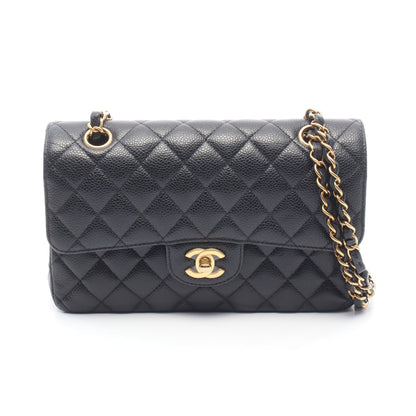 マトラッセ Wフラップ Wチェーンショルダーバッグ キャビアスキン ブラック ゴールド金具 シャネル バッグ CHANEL
